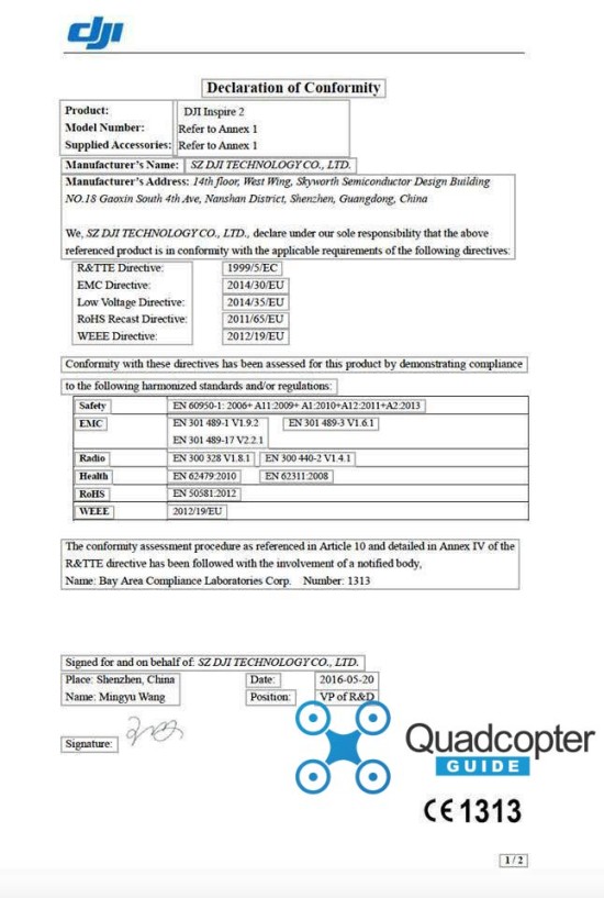DJI Inspire 2 Declaration of Conformity